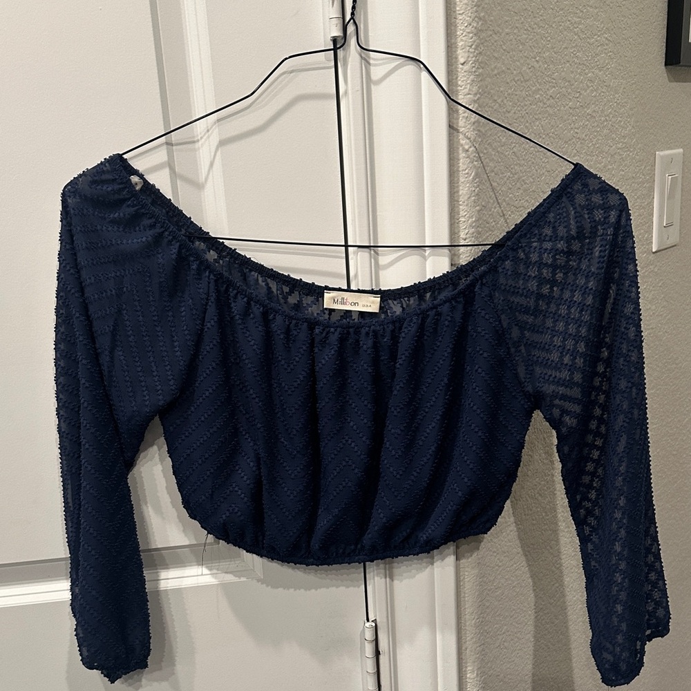 Millibon Navy Off-Shoulder Crop Top